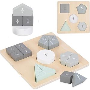 mamabrum Houten puzzel - Montessori-puzzels - breuken en geometrische figuren, herkenning van cijfers, geometrische figuren, breuken, 16 kleurrijke blokken