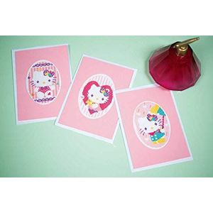 Vervaco Kruissteekset: Hello Kitty pastel-wenskaart, 10,5 x 15 cm, 3 stuks