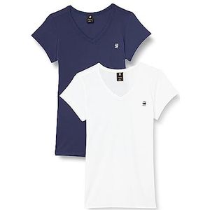 G-STAR RAW Eyben T-shirt voor dames, slim fit, V-hals, 2 stuks, Veelkleurig (Sartho blauw/wit D23830-4107-7435)