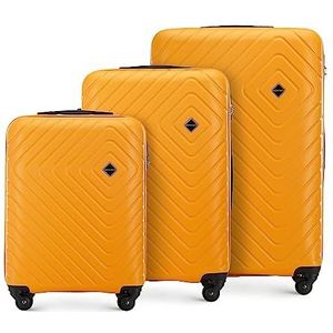 WITTCHEN Cube line ABS koffer met geometrische reliëf, zwenkwielen, telescopische handgreep, cijferslot, Oranje, Set van 3 koffers