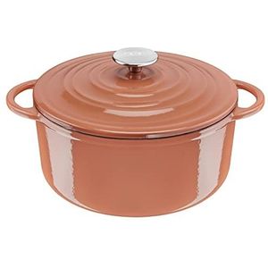 Tefal Lov E2600404 Stoofpan 25 cm rond gegoten staal, volledige inductie + oven, geëmailleerde binnencoating, robuust en ecodesign, gezonde keuken, inclusief receptenboek, terracotta