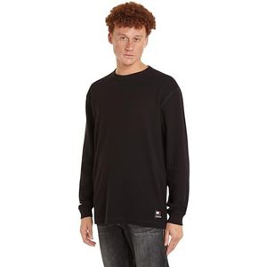 Tommy Hilfiger Tjm Reg Ls T-shirt met wafelpatroon L/S heren, Zwart