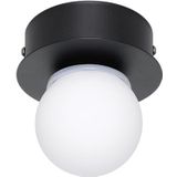 EGLO Mosiano led-plafondlamp, kleine bolvormige plafondlamp, badkamerverlichting van zwart metaal en glas in wit, warm wit, IP44, diameter 11 cm