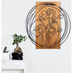 Elegante en decoratieve houten wandaccessoires in zwart en walnoot, 55 x 57,5 cm, 100% metalen frame (1,2 mm) en massief hout (3 cm), perfect voor moderne decoratie