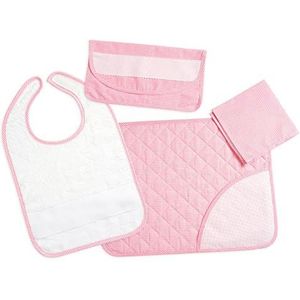 FILET - Borduurpap en spenen set bestaande uit slabbetje met riemsluiting, Amerikaanse placemat, handdoek, bestekenvelop, roze, Taglia Unica, Roze