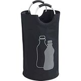 WENKO Jumbo flessenverzamelaar, 69 liter, flessenzak met decoratief motief en zachte aluminium handgreep voor eenvoudig transport van lege flessen, 100% polyester, 38 x 72 cm, zwart
