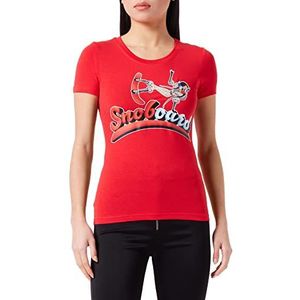 Love Moschino Dames T-shirt met korte mouwen met snowboard Light Transfer print, rood, 44, Rood