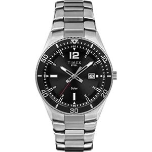 Timex Casual heren 43 mm Two Tone armband blauw wijzerplaat horloge, zilver, armband, zilver., armband
