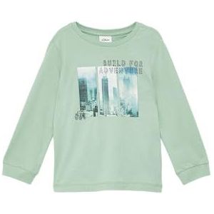 s.Oliver T-shirt à manches longues en jersey doux avec impression photo et poignets côtelés, Vert sauge, 140