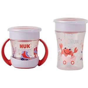 NUK Magic Cup & Mini Magic Cup Drinkbeker in de vorm van een dubbele beker, 360 graden waterdichte rand, vanaf 6 maanden, waterdicht en BPA-vrij, 160 ml en 230 ml, rood