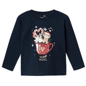 NAME IT Nmfrbell Nreg Ls Top Box T-shirt à manches longues pour fille, Dark Sapphire, 104