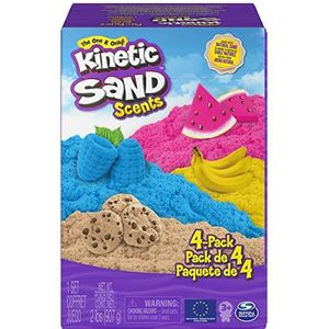 Kinetic Sand Scents, set van 907 g, met 4 zakjes met zand, koekjes in folie, geur die banaan geeft, frisheid watermeloen en rijpe lekkernij en bosbessen, 6060010