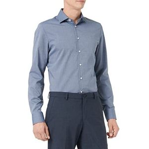 Seidensticker Businesshemd heren slim fit strijkvrij Kent kraag lange mouwen 100% katoen donkerblauw, 38, Donkerblauw