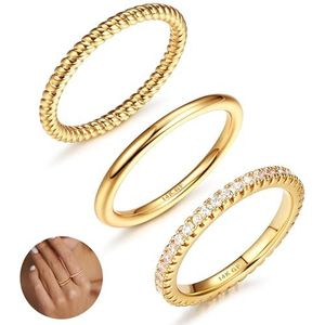 Adramata 3 stuks 14 karaat gouden verlovingsringen voor dames - Stapelbare ringen - Fijne vingerring - Voor dames