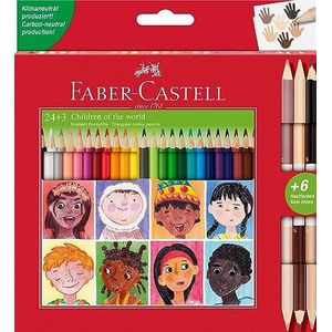 Faber-Castell 24 driehoekige kleurpotloden + 3 tweekleurige Skintone potloden