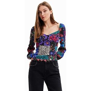 Desigual Blus_Patch Bloemen 2000 Zwarte Damesblouse, zwart.