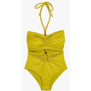 Koton Maillot de bain rembourré pour femme avec décolleté et décolleté, Olive (834), 34