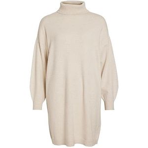 Vila Viril Gebreide coltrui L/S gebreide jurk voor dames, Beige