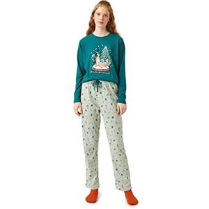 Koton Katoenen print pyjama set dames Pijama set, groen (805), L, groen (805)