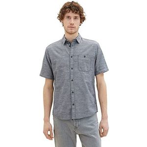 TOM TAILOR 1036213 Herenshirt met korte mouwen en borstzak (1 stuk), 29605 - Navy visgraatstructuur