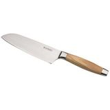 Le Creuset Santoku-mes, glad lemmet 18 cm van damaststaal 18/8, handvat van olijfhout, roestvrij, bruin/zilver, 98000218000200