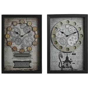 Home ESPRIT Horloge murale Jaune Blanc Noir Gris Métal Cristal Vintage 27,5 x 6,5 x 40,5 cm (2 unités)