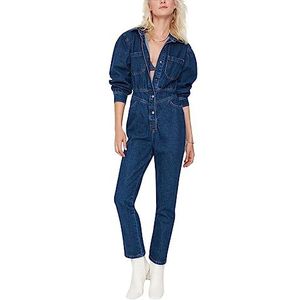 Trendyol Effen denim jumpsuit voor dames, marineblauw, 64, Navy Blauw