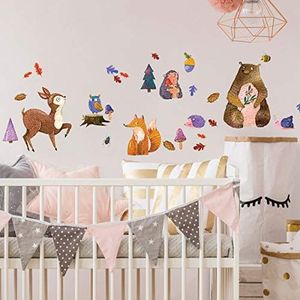 Muursticker voor kinderen, met motief ""Houten dieren"", muursticker rennaden, lapins & beer, muursticker voor kinderen, decoratie voor slaapkamer en woonkamer, 40 x 40 cm