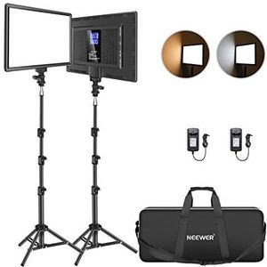 NEEWER 2 stuks 13 inch led-videolichtpanelen met statief, streaminglicht met lithiumbatterij, zachte led-videolamp 3200K-5600K CRI 97+ 2400lux, studiolicht voor games in
