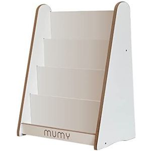 Mumy Easy Tall Montessori driehoekig rek met 4 planken aan de voorkant, gemaakt in Italië, met duurzame tweekleurige materialen, witte en natuurlijke houtvezel