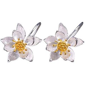 NicoWerk SOR255 Lotus Oorbellen voor dames, 925 sterling zilver, gouden bloem, sterling zilver, Sterling zilver