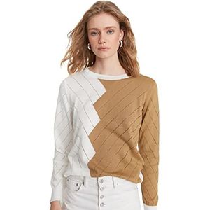 Trendyol Dames ronde hals sweatshirt geometrisch patroon ecru, M, ECRU