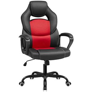 SONGMICS Bureaustoel, ergonomische gamingstoel, oscillerend mechanisme, in hoogte verstelbaar, bureaustoel voor zittend gebruik, ademend, zwart en rood OBG025R01