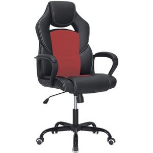 SONGMICS OBG56BW Bureau, computer, draaistoel, polyurethaan, legering, staal, nylon, zwart en rood, 64 64 (110-120)