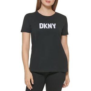 DKNY T-shirt met korte mouwen en logo voor dames, Zwart/Wit