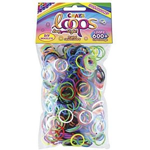 CRAZE LOOPS Bag 600 Loom Band navulverpakking met 600 elastieken en 10 sluitingen, kleurmix, 100% huidvriendelijke siliconen