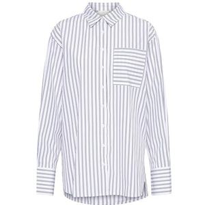 KAFFE Women's Shirt Oversized Striped Long Sleeves Button Up Spread Collar, White/Black Stripe, 38