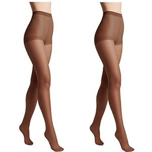 Conte elegant Set van 2 duurzame halfmatte damespanty's - dunne panty voor dames met gemarkeerd slipje - Effen kleur Solo 40, Mokka