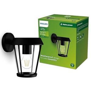 Philips Sunera Wandlamp - Buitenlamp - Zwart - E27 fitting - Maximaal 25 W - Weerbestendig; IP44 - Hangende wandlamp