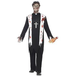 Smiffys Zombie Priester-kostuum voor heren, bloed, wond van latex, kraag en broek, Zombie Alley, Halloween, maat M, 38878