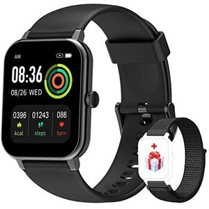 IOWODO Smart Watch, 1,69 inch touchscreen, sporthorloge met hartslagmonitor, waterdicht, IP68, stappenteller met zuurstof in bloed, smartwatch voor mannen, fitnesstracker met lichaamstemperatuur