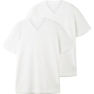 TOM TAILOR 2 stuks katoenen T-shirts voor heren, V-hals, wit, 20.000, 3XL, 20000-wit