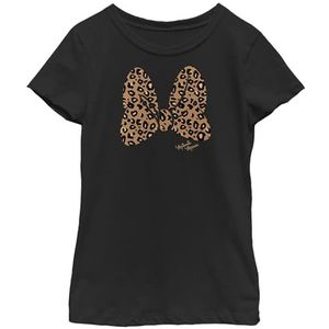 Disney Characters Animal Print Bow Girl's Solid Crew Tee, zwart, zwart.