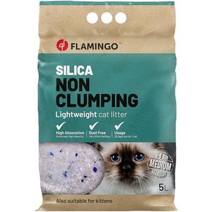 Flamingo Silice Kattenbakvulling, granulaat, middelgroot, medium 5 l, ook geschikt voor kittens, absorbeert snel