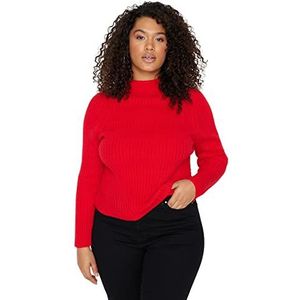 Trendyol Blazer moulant à col rond en tricot pour femme, Rouge, 3XL grande taille