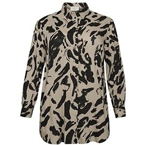 Kaffe Curve Plus-Size Women's Shirt Button Up Printed Loose Fit Long Sleeves Femme, Black/Feather Gray Leo, 44 grande taille