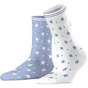 ESPRIT Dot & Stars katoenen sokken voor dames, 2 paar, zwart/wit, vele andere kleuren, versterkte sokken met ademend patroon, kleurrijk, dun met stippen en sterren, meerkleurig (assortiment 60), 35-38 EU, meerkleurig (assortiment 60)