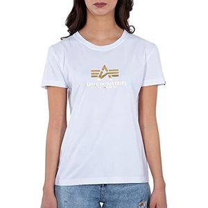 ALPHA INDUSTRIES New Basic T Wmn Foil Print Dames T-shirt met korte mouwen, wit/goudgeel