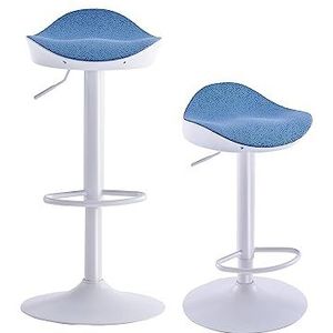 Kidol & Shellder Barkruk Eetkamerstoelen, set van 2 stuks, wit, blauw, fleece, teddy, in hoogte verstelbaar, van PU en metaal, voor huis, keuken, aanrecht, bistro