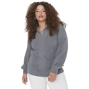 Trendyol Staande Kraag Ontspannen Geometrisch Model Plus Size Dames Gebreide Overall, Antraciet, 3XL Grote Maat, Antraciet
